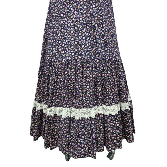 Gunne Sax Peplum Corset Maxi Dress Size XS 7 Navy Floral Vintage 70s Prairie - Picture 5 of 9